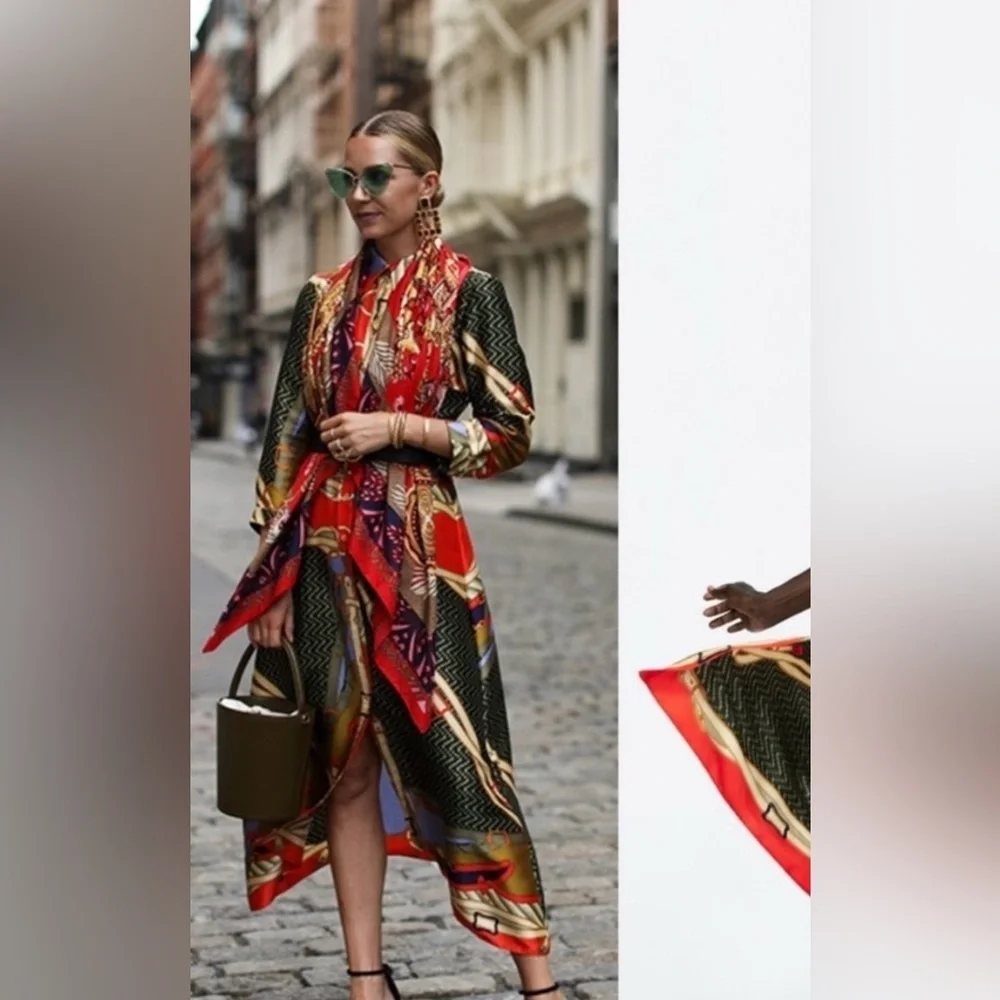 Zara Multicolor Button-Front Maxi Dress - Red, Olive & Blue